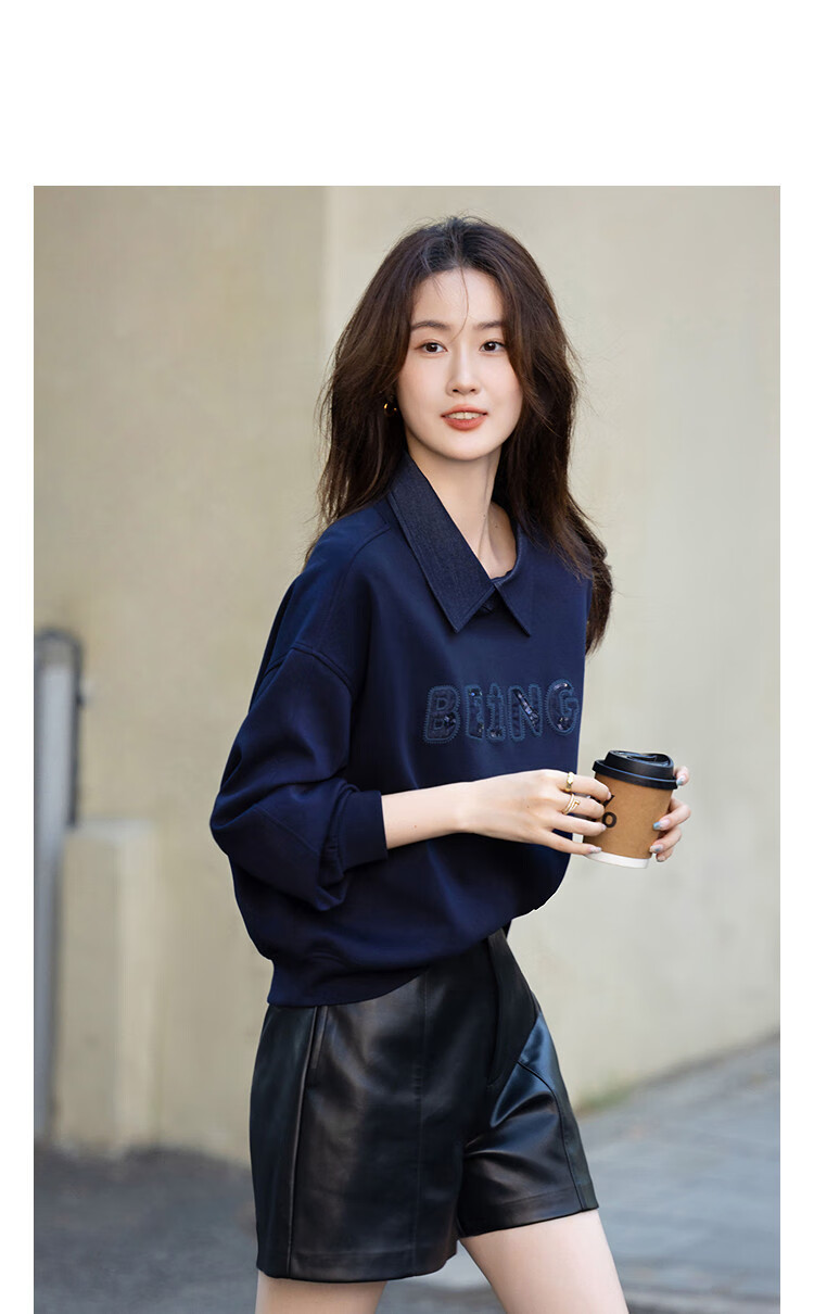 Demana [Comfort Elastic 280G Air Layer] Autumn Removable Applique Embroidered Lapel Loose Sweatshirt for Women 1