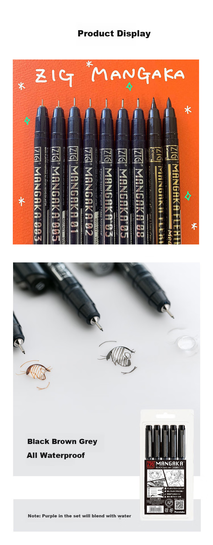 KURETAKE Imported Waterproof Alcohol-Resistant Fine Line Pen, Signature Pen, Drawing Pen, Ink Pen, Comic Design Art Exam Pen, Black 02 Needle Tip Pen CNM-02 6
