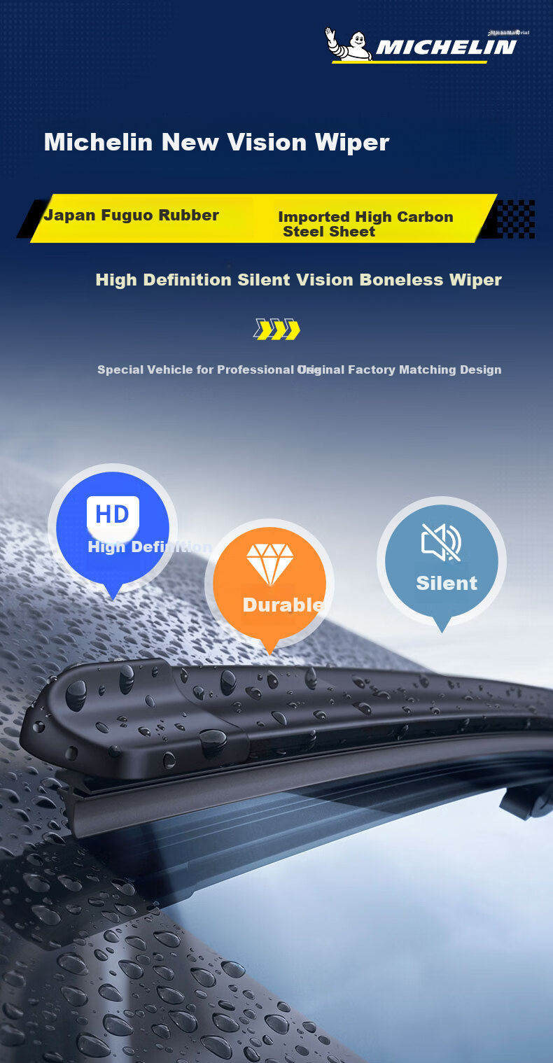 MICHELIN Frameless Car Wiper Blades, Quiet And Wear-Resistant Natural Rubber, for Audi A6L 2012-2018 Models, Kodiaq 1