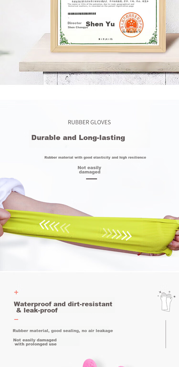 Kelinlai Imported Natural Rubber Gloves, Non-Slip Design, Protective, Pink, Extra Large Size XL 3