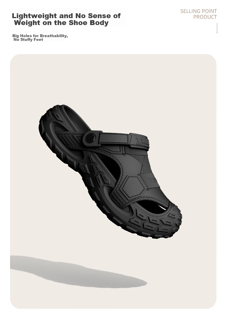 MEXICAN Men's Perforated Shoes, Fishing Sandals, Work Boots, Outdoor Sports Shoes, Large Size, Non-Slip, Water Wading, Beach Slippers, Black, Size 42-43 5