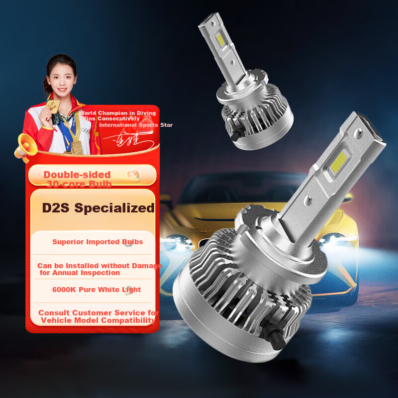 SAST Car LED Headlights, Xenon Lamp Conversion to LED Bulbs, High Beam, Low Beam, Front Headlights D2S [2-Pack]