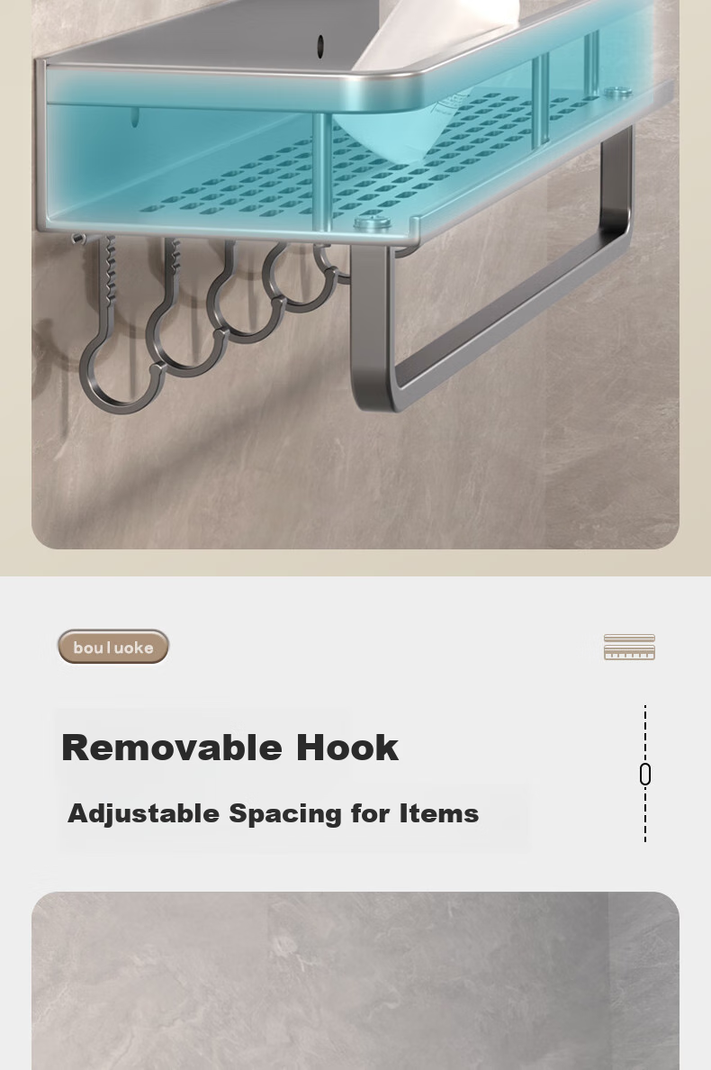 Pollock Bathroom Storage Rack, No Drilling Required, Space Aluminum Bathroom Organizer Shelf, Towel Rack, 40D2 4