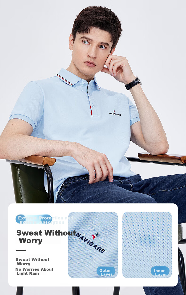 Navigare Men's Sweat-Free Short-Sleeve Commuter Casual Polo Shirt with Collar, 1325524566 1