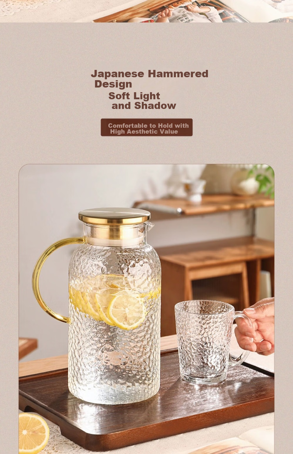 CRISTALGLASS Hammered Glass Water Cup Set for Entertaining Guests, Home Living Room Tea Cups, Luxurious Drinking Cups for Family Use, Heat-Resistant Water Glasses 2