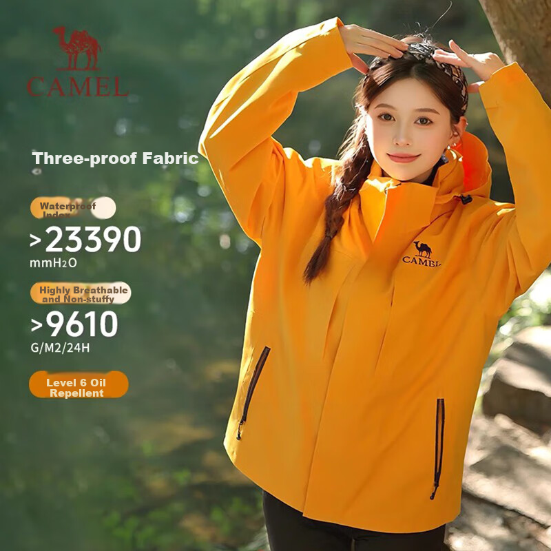 CAMEL Outdoor Jacket Three-In for Men And Women, 2025 Windproof And Rainproof Hiking Mountaineering Coat A35CA45253 XS