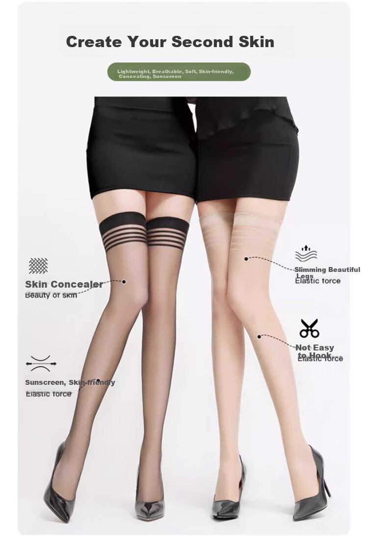 MiiOW Thigh-High Stockings for Women, Spring And Autumn Thin Style, Anti-Slip And Snag-Resistant Invisible Over-Knee Socks, Skin Color, 4 Pairs Per Pack 3