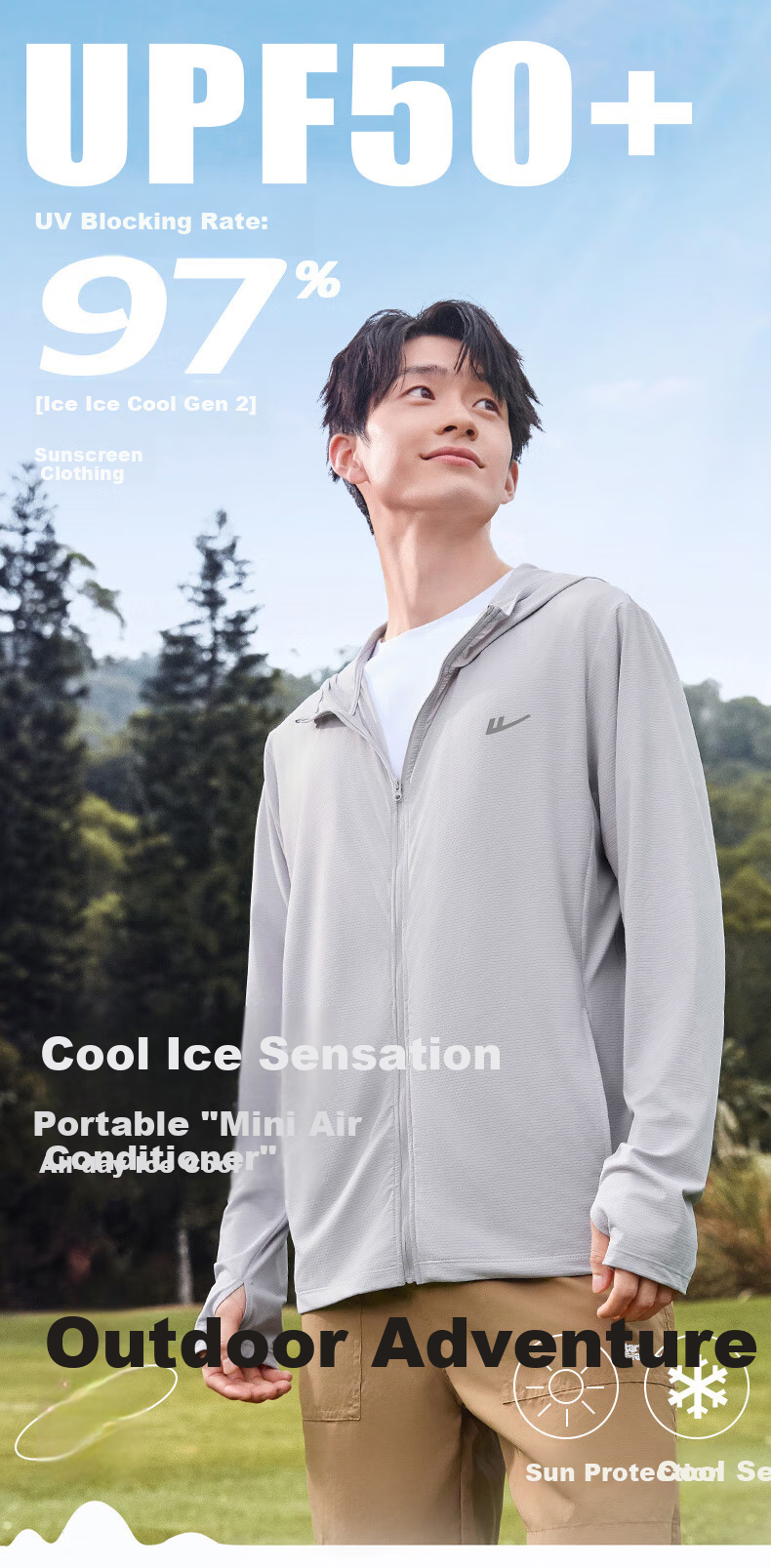 Huili Sun Protection Hoodie for Men, Outdoor Skin Coat UPF50+, Lightweight Breathable Sports Fishing Jacket Outerwear for Me 2