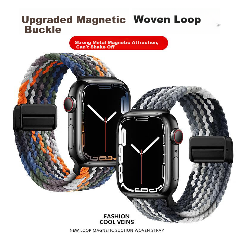 BIAZE Compatible with Apple Watch Band for Apple IWatch S10/Ultra2/S9/S8/7/6/5/SE Braided Loop Strap BD66-Black Chocolate-44/45/46/49mm