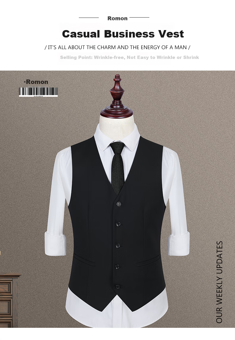 ROMON Suit Vest for Men, Slim Fit Business Professional Work Attire, Wedding Groom Waistcoat Vest, Men's Suit Jacket 1