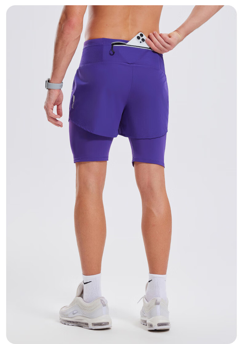 Cosleaf Men's Running Sports Shorts Summer with Liner Training Five-Point Pants Professional Waist Bag Pocket Marathon Fitness Pants 25