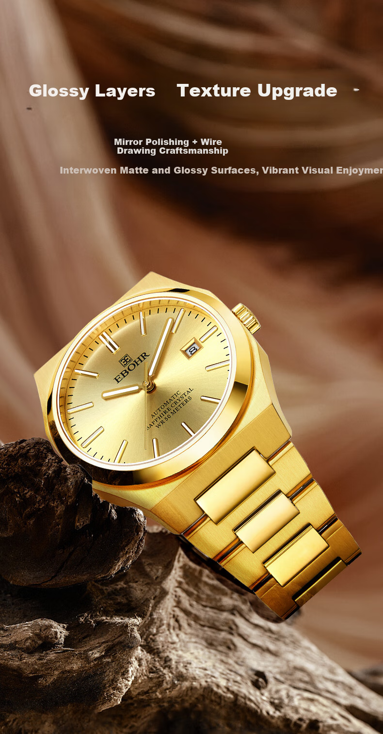 EBOHR Men's Master Series Gold Automatic Mechanical Wristwatch, Birthday And Holiday Gift, 51845918 10