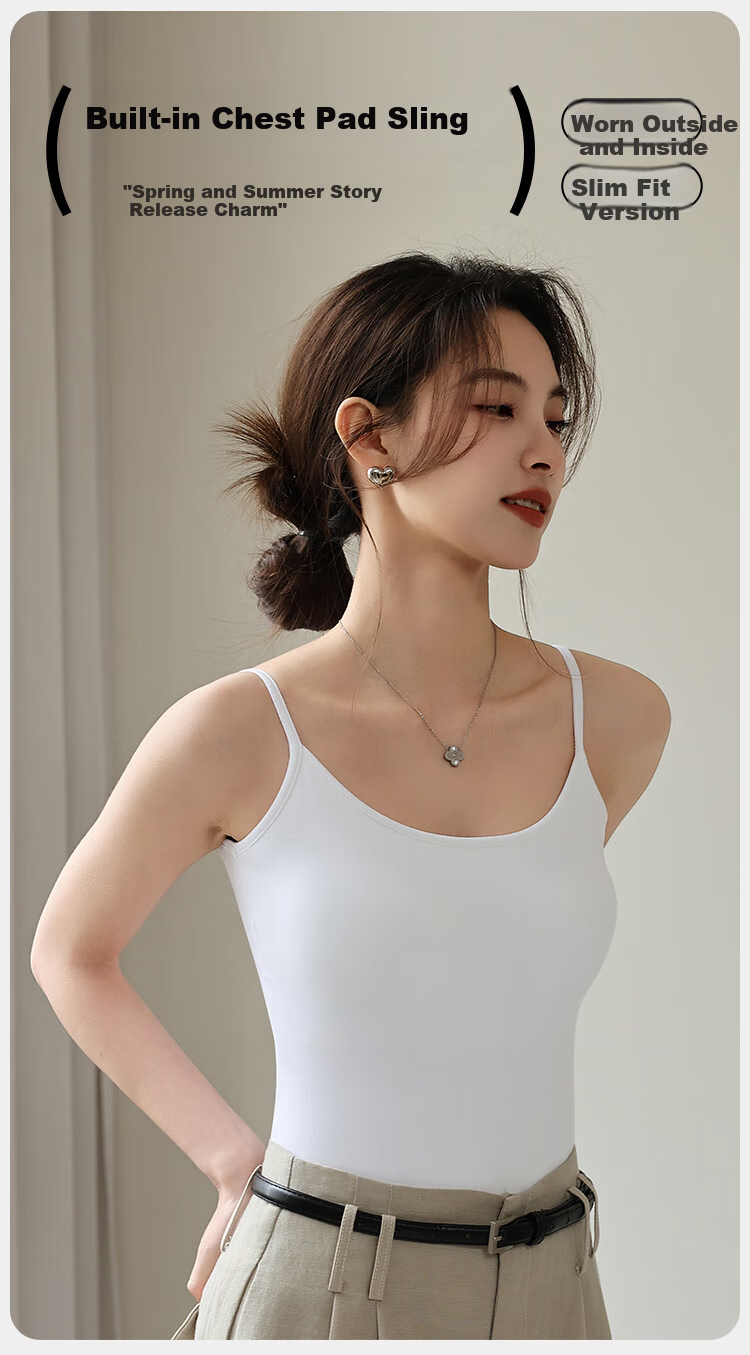 MiiOW Women's Camisole Bra with Built-In Pads, Beautiful Back Inner Wear Undershirt T-Shirt Spring/Summer 2026 White L 1