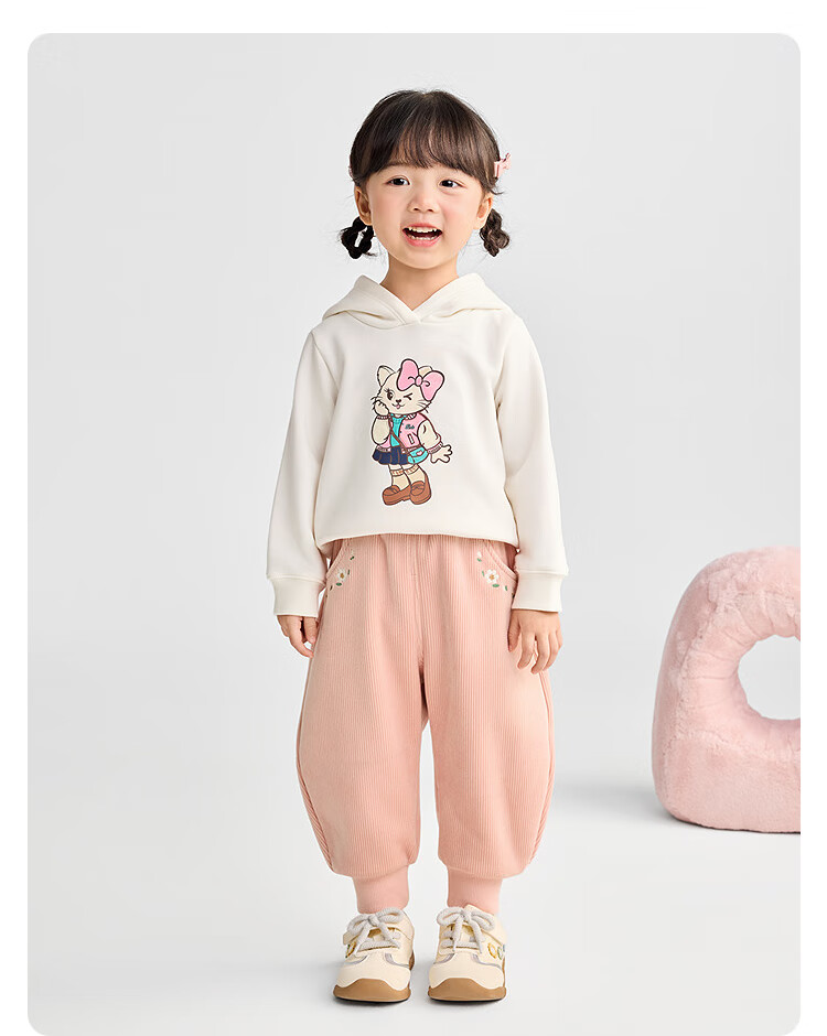 BALABALA [Same As in Mall] Baby Long Pants, Fleece-Lined Thickened Joggers, Winter Girls' Trousers 13
