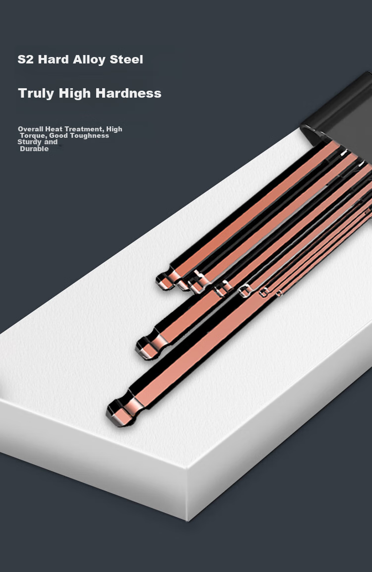 Huangxiaochao High-Hardness S2 Hex Key Wrench Set [Extended Ball Head] 10-Piece Set with Red Anodized Finish 5