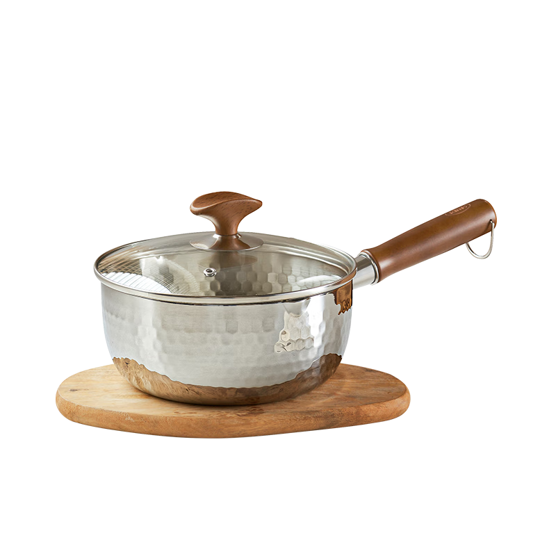 Kims Cook Snow Flat Pot Non-Coated Household Small Milk Pot Five-Layer Stainless Steel Baby Food Instant Noodle Milk Pot 316L Stainless Steel 22cm