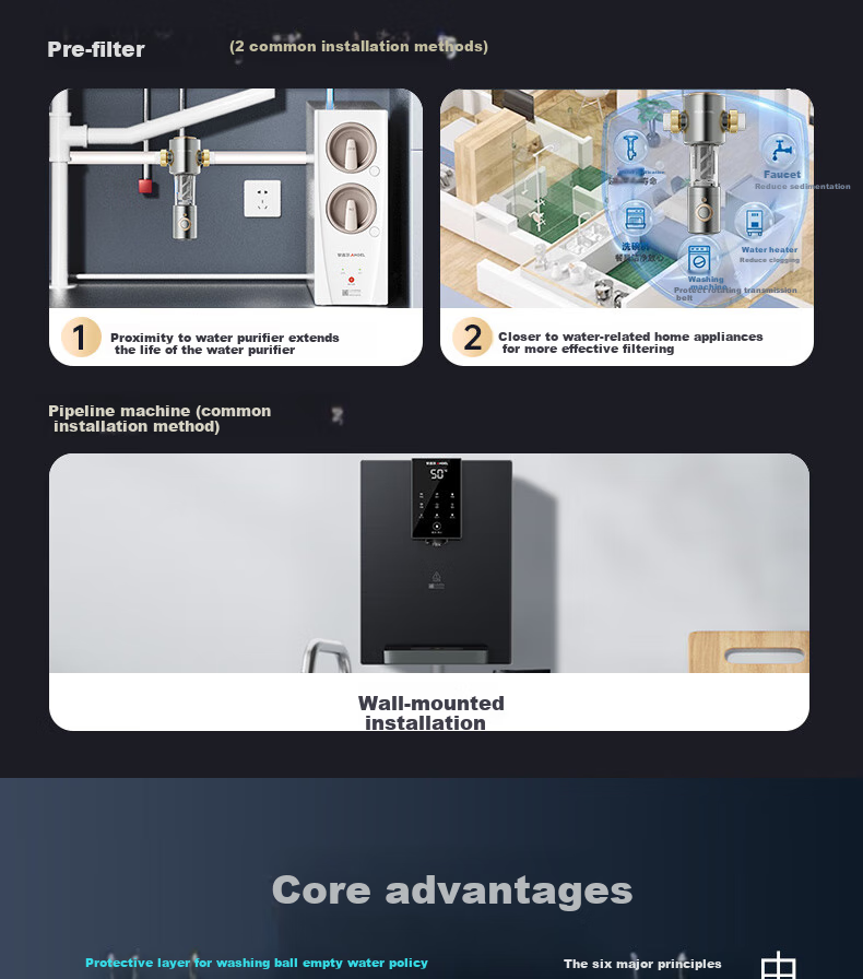 Anjier Whole House Water Purifier Home Three-Piece Set [Yulong Pro1200G + 3526 Pre-Filter + 3611 Under-Sink System], Reverse Osmosis Under-Sink Filter 3