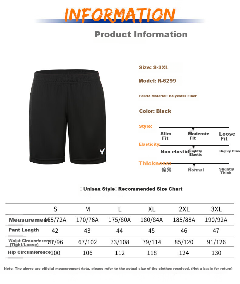 VICTOR Badminton Shorts R-6299C, Black, Breathable Style, Size M 1