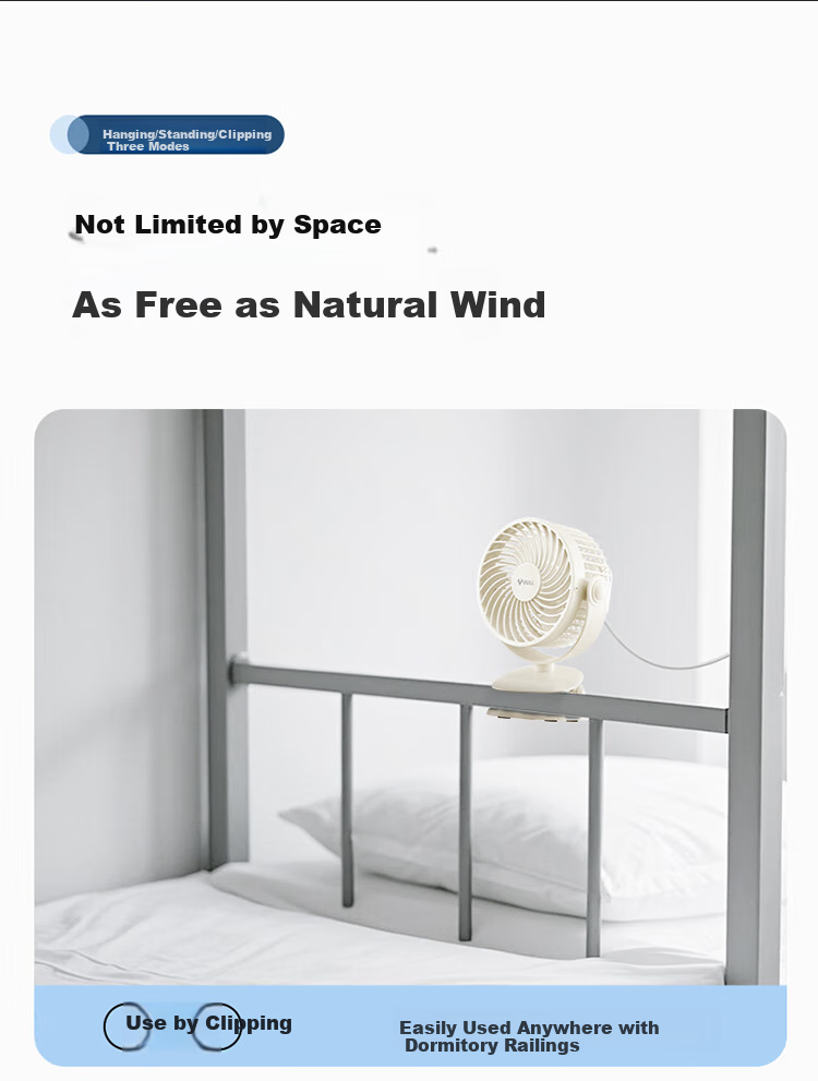 Bull USB Desktop Fan [3C Certified Battery] Mini Quiet Small Fan 4000mAh Rechargeable for Student Dormitory Office Desktop Clip Fan 5