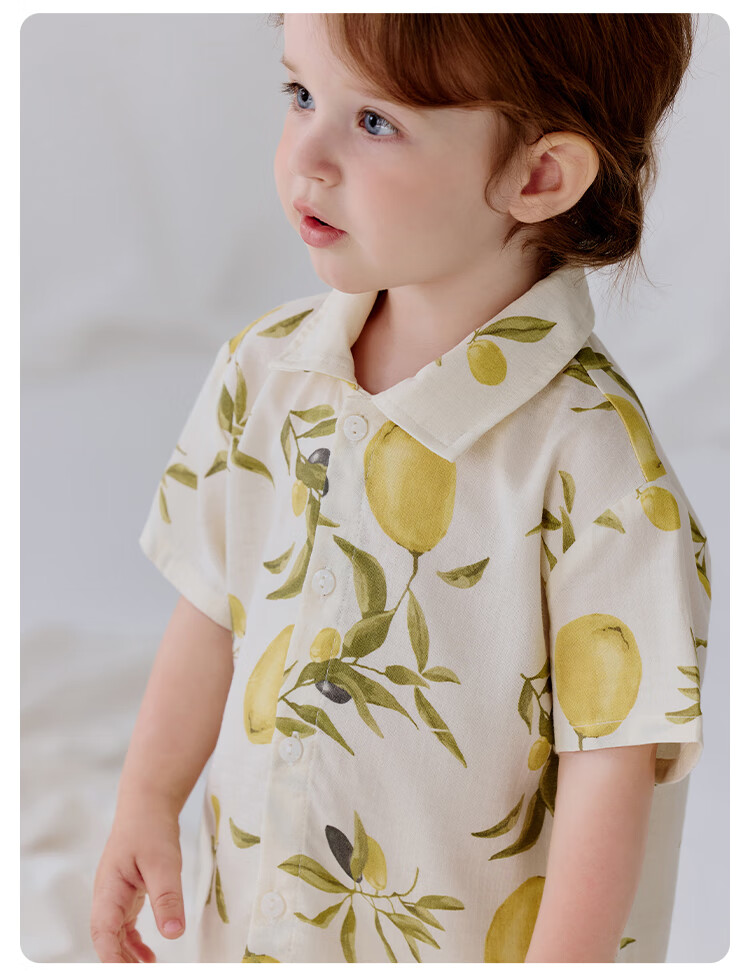 Babylove Bobo Fruit Tea Baby Short Sleeve Set Summer Bamboo Cotton Camellia Gauze Thin Breathable Children's Homewear 2