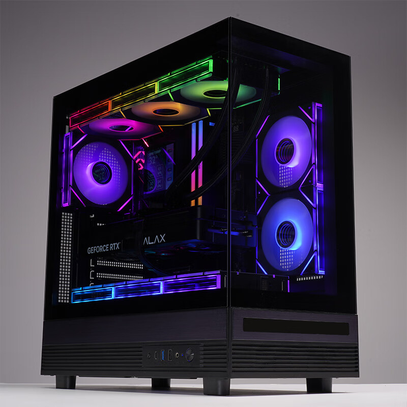 SAMA Jinghong Black ATX Panoramic Gaming Computer Case, 270° View/Double-Sided Glass/Supports 360 Water Cooling/9 Fan Positions/427mm Long Graphics Card Slot/U2+U3