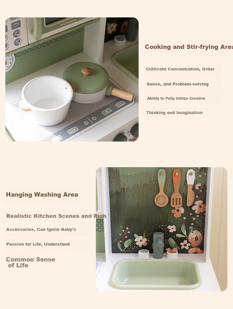 FN Children's Mini Kitchen Toy Set, Realistic Wooden Kitchen Utensils, Pretend Play Cooking Set for Boys And Girls, Birthday Gift 9