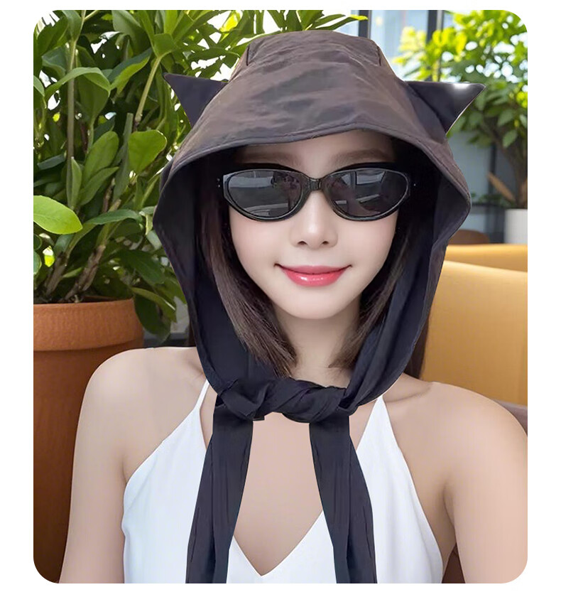 Jian Cai Cute Little Devil Tie Headscarf Hat Women 2025 New Sunshade Breathable Quick-Dry Head Wrap Strap Sun Protection Hat for Women 2