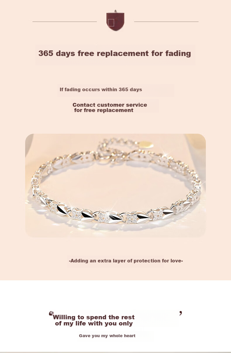Mini & Yaya 99 Sterling Silver Four-Leaf Clover Bracelet, Women's Beaded Fashion Accessory, Niche Valentine's Day Birthday Gift for Girlfriend 7