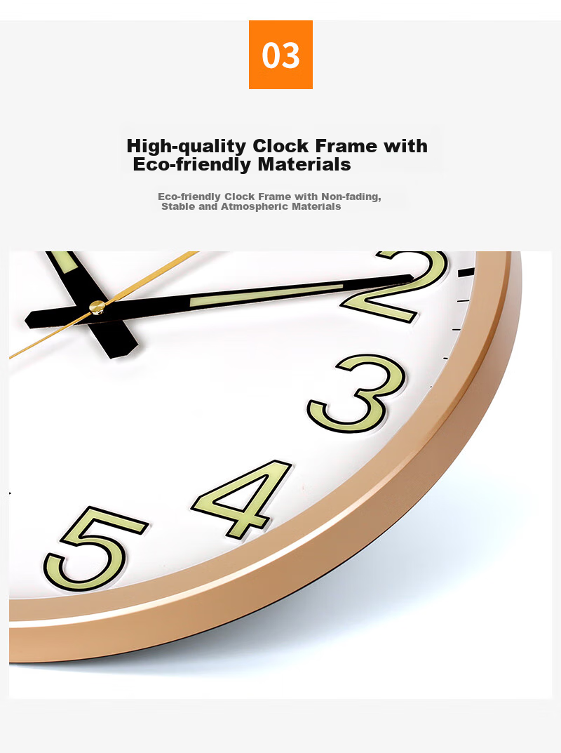 POWER Bawang Clock, Living Room Wall Clock, Simple Wall-Mounted Quartz Clock, 40cm Gold Color BW23012A 9