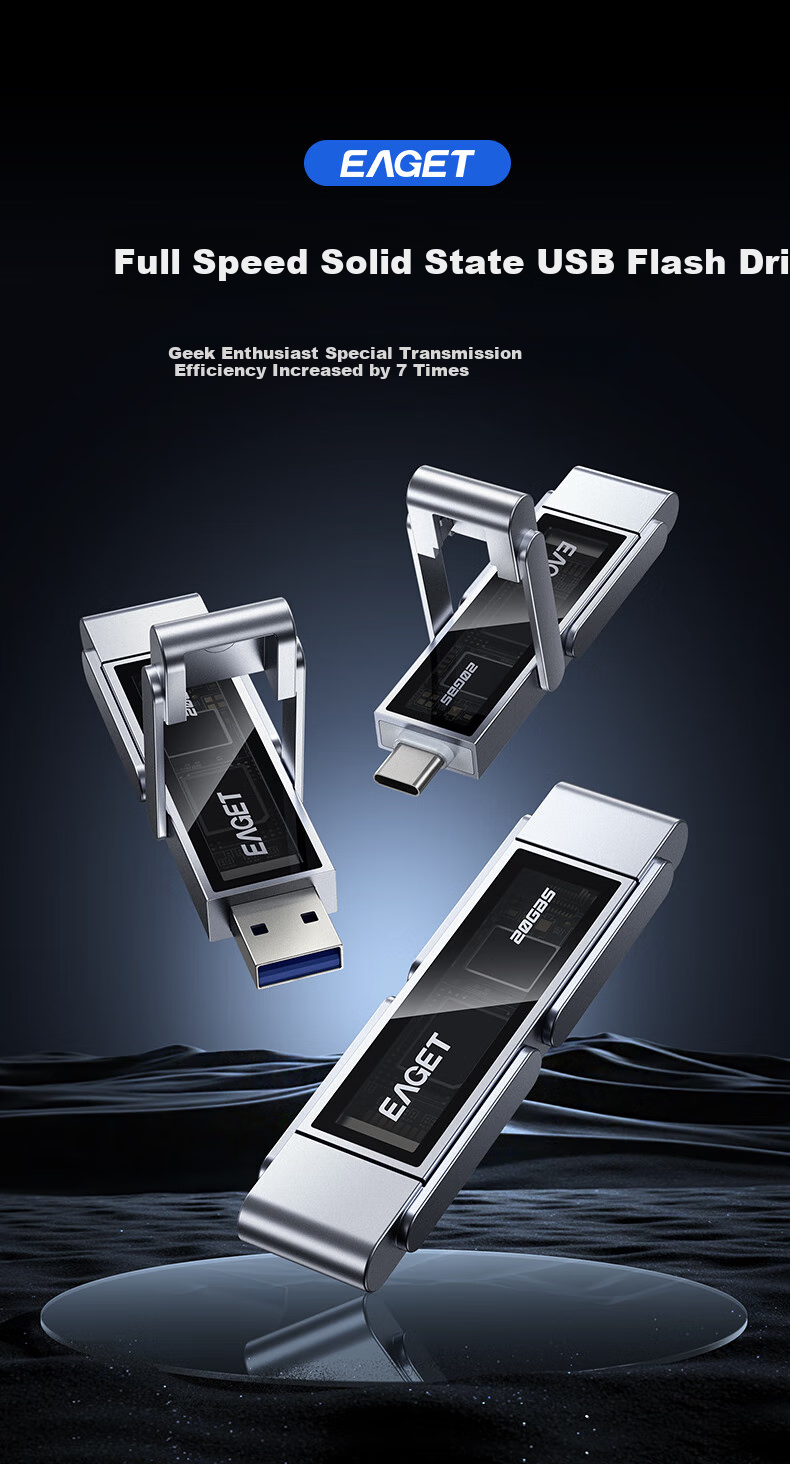 EAGET SU220 512GB Dual-Interface Portable SSD Flash Drive, 2000MB/s, USB3.2/Type-C High-Capacity Flash Drive, Compatible with Phones And Computers, Office USB Drive 2