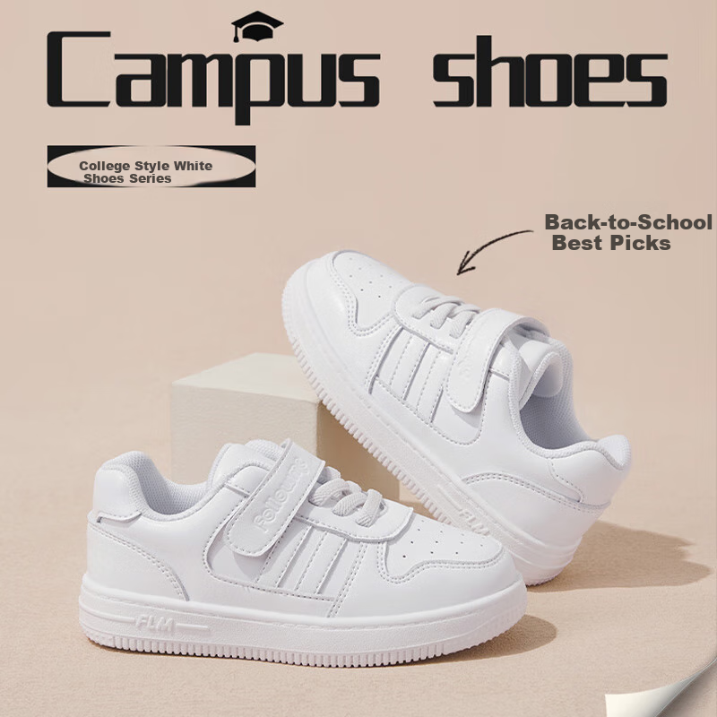 Follow Me Boys And Girls Sports White Sneakers Children's School Campus Shoes Spring And Autumn Fashion Breathable Performance Casual Shoes Xueyuanbai 32
