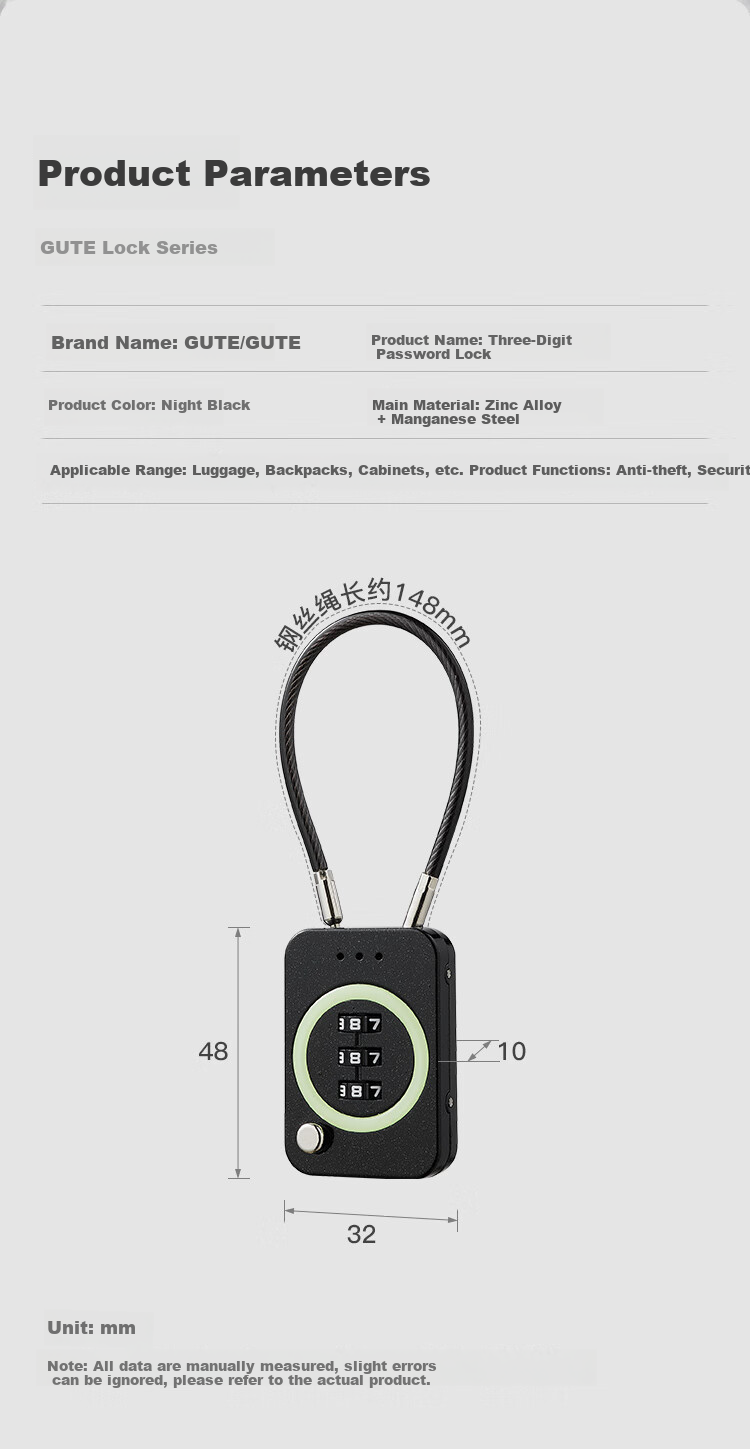 GUTE Three-Digit Combination Padlock for Backpacks, Luggage, Outdoor Waterproof Rust-Proof Lock for Suitcases, Dormitory Lockers, Gym Lockers And Storage Cabinets 7