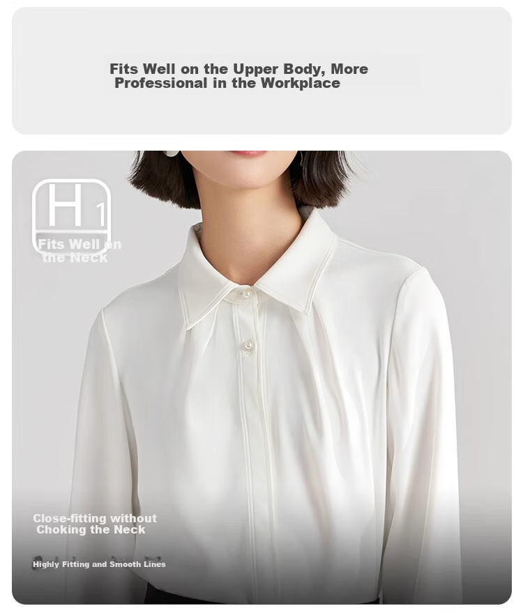 Bodexiaojie White Blouse for Women, Professional Commute Straight Shoulder Top, Petite Elegant Outfit, Formal Shirt 6