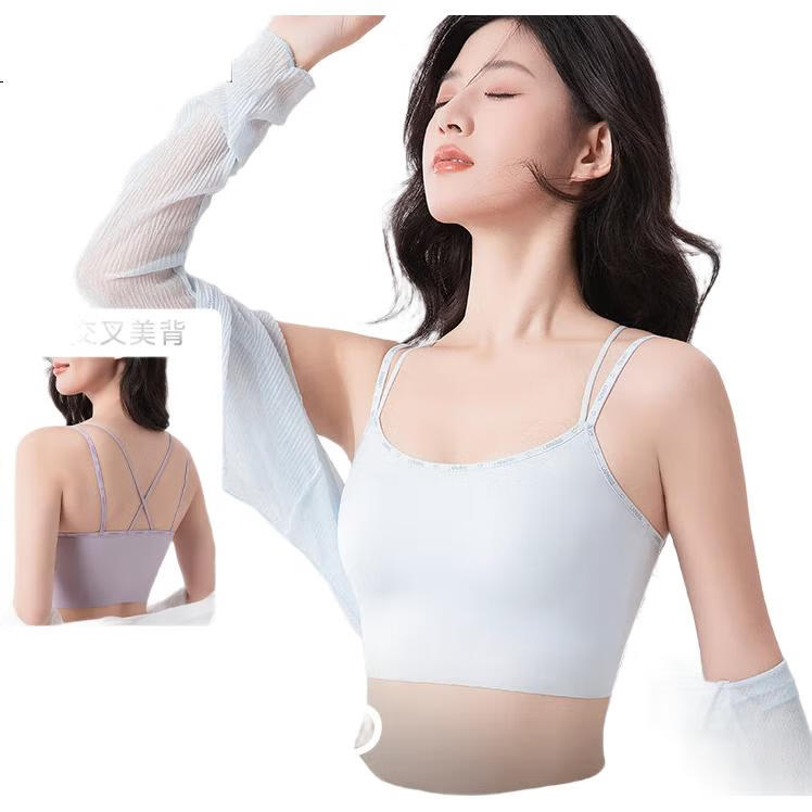 FitonTon Women's Back-Enhancing Anti-Exposure Camisole Vest, Thin Integrated Cup, Side Breast Control, Push-Up Sports Bra