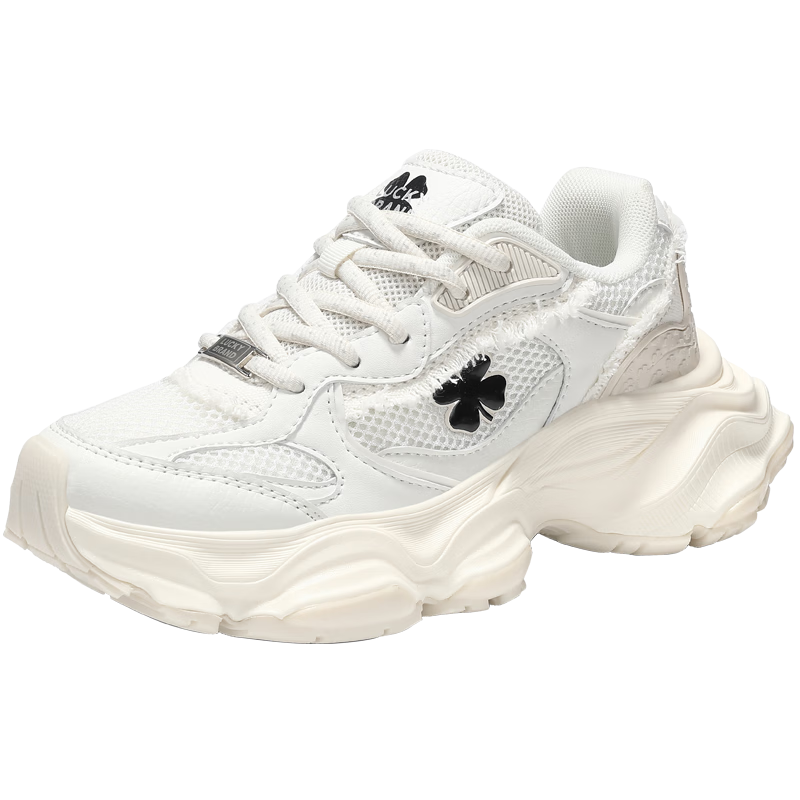 LUCKY BRAND Dad Sneakers Women's Clover American Casual Mesh Height-Increasing Breathable Sports Shoes Men's LY0302 Off-White Size 37