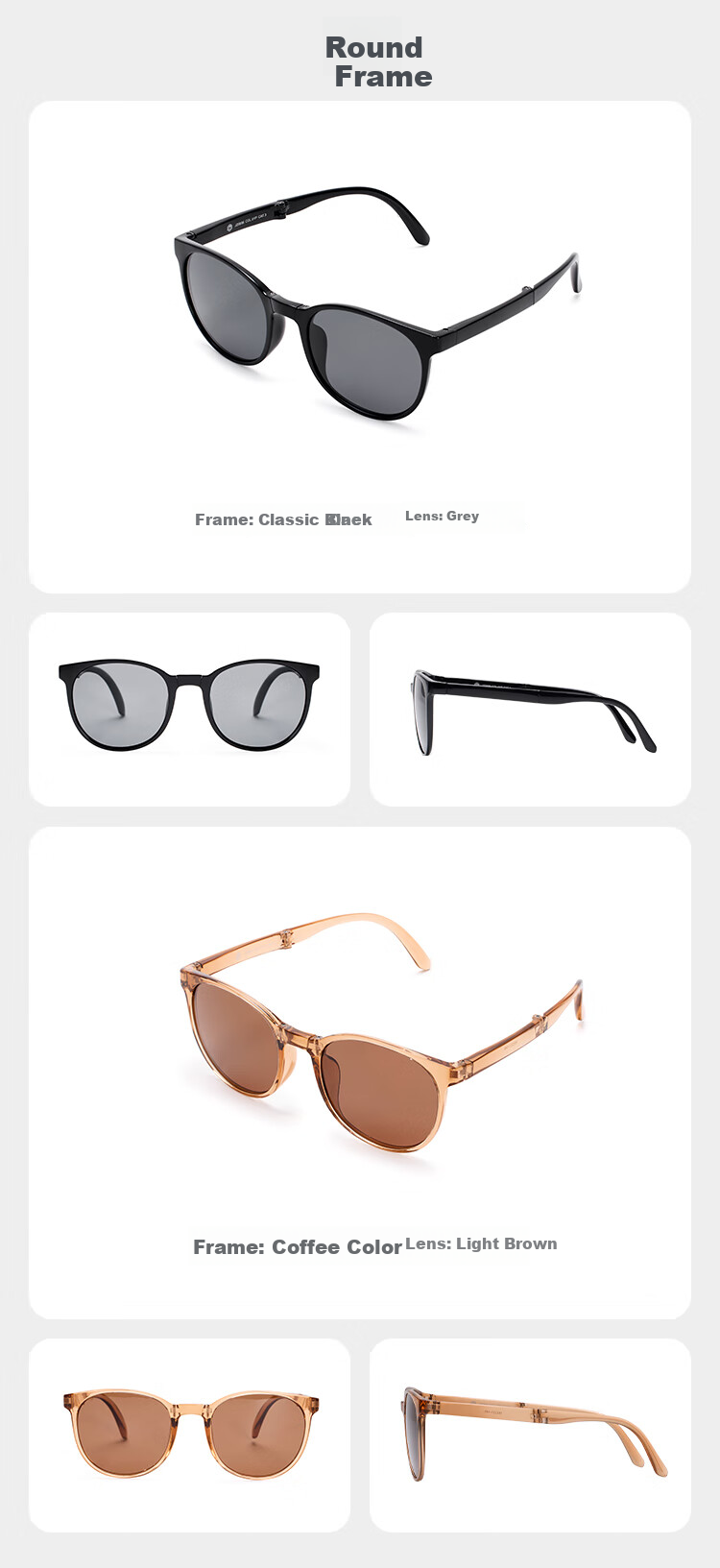 JD Original [Foldable Large Frame] Versatile Polarized Sunglasses, UV Protection Cycling Glasses for Men And Women, Light Coffee Square/Round Frame 9