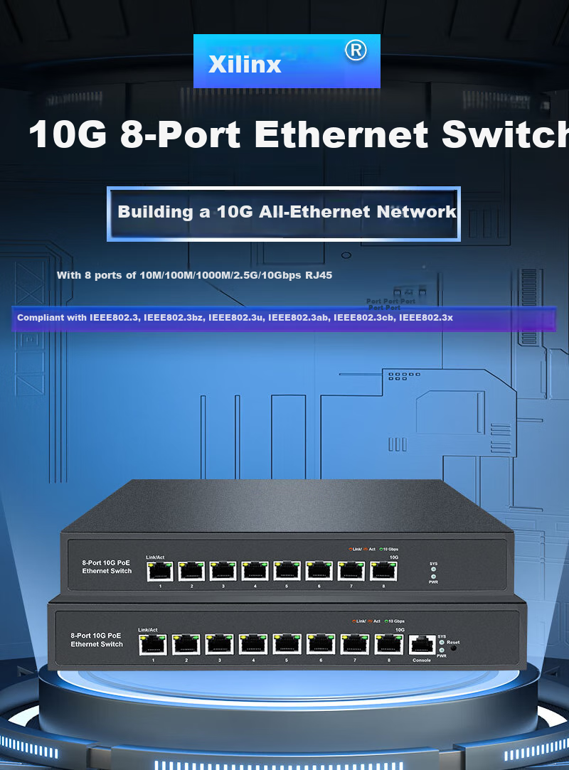 Xiliweishi 8-Port Full 10G Ethernet Switch, Layer 3 Managed, 10G High-Speed Splitter, Network Switch for Home And Enterprise Use, VLAN, LACP Dynamic Aggregation Switch SR-ST3008 1