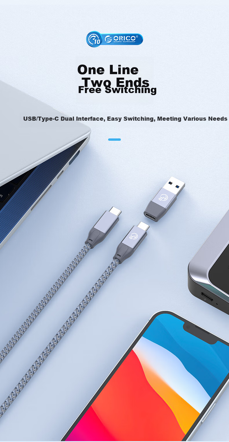 ORICO USB3.2 Hub Gen2 Expansion Dock, 10Gbps Converter Hub Extension Cable, Suitable for Apple MacBook Laptops M37A-10 9