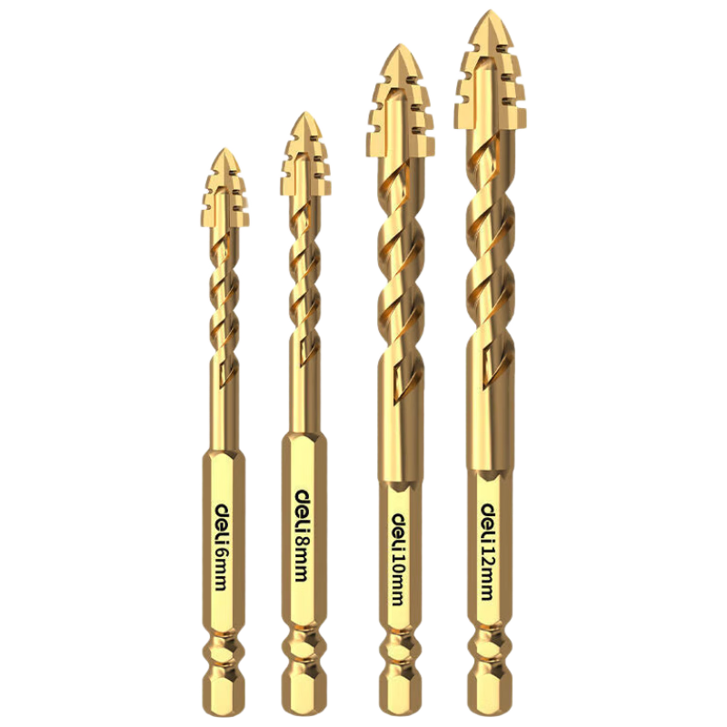 Deli 8mm High Hardness Dry Drill Bit with Four-Blade Serrated Eccentric Design for Tile Drilling, Wear-Resistant, 3-Pack