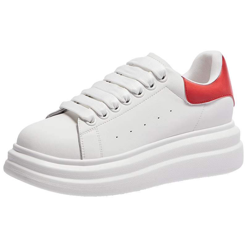CAMEL Women's Casual Classic White Sneakers, Height Increasing Thick Sole, Model L25S548064, White/Red, Size 38