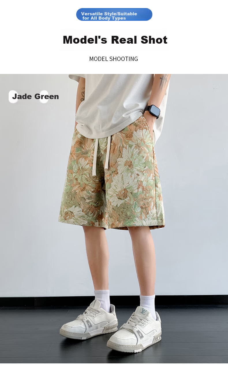 MMOPTOP American-Style Ice Silk Beach Shorts, Summer Men's Vacation Casual Breathable Shorts, MDK06 Jade Green, 3XL 4