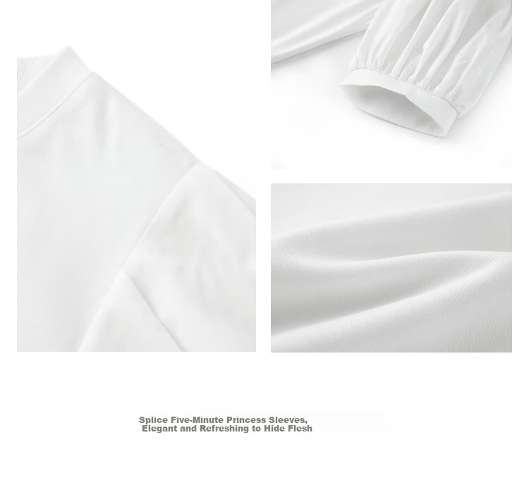 Vimly Elegant Commuter Lantern Sleeve Cotton T-Shirt for Women, New Summer 2026 Loose Short-Sleeve Distinctive Top 23