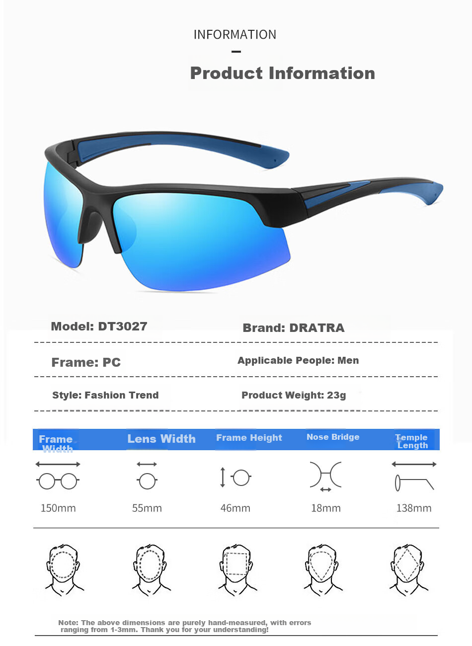 DRATRA Cycling Sunglasses, Summer High-Definition Polarized Glasses for Men, Semi-Rimless Outdoor Sports Sun Protection Glasses, Fishing Sunglasses, Anti-Glare 2