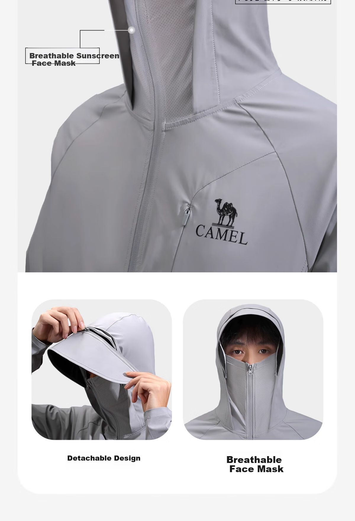CAMEL Cold White Outdoor Sun Protection Jacket, Spring/summer 2025 Men's Style, Original Yarn Cool-Feeling Black Gel Sun Protection Coat, V083 M 7