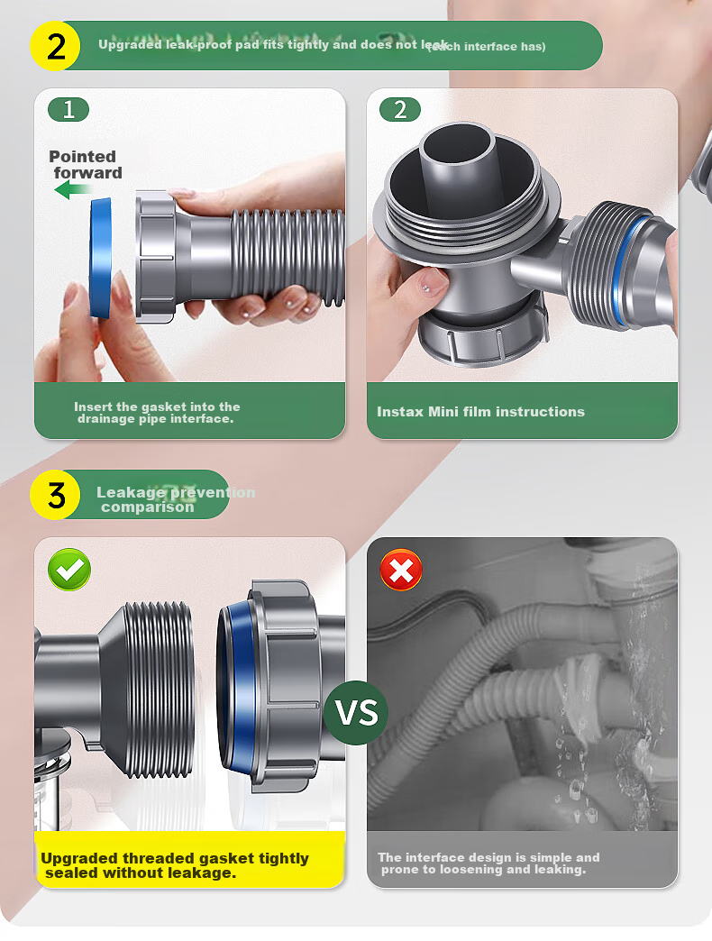 Haili Kitchen Sink Drain Pipe Complete Set, Double Sink 110mm Drainage System, Dishwashing Basin Drainage Pipe Kit Accessories S18 19