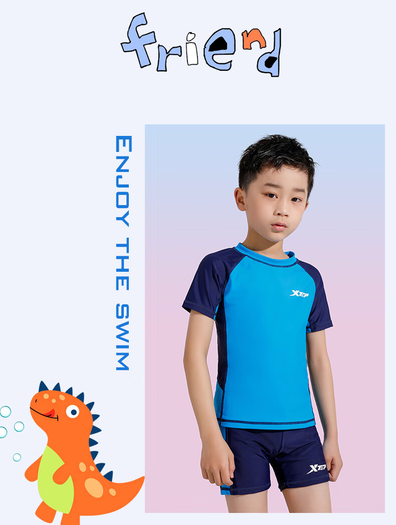 XTEP Children's Swimwear Set, Boys' Swimsuit, Summer Beach Two-Piece Suit for Toddlers And Older Kids, Swimming Gear, Royal Blue, Size 165 10