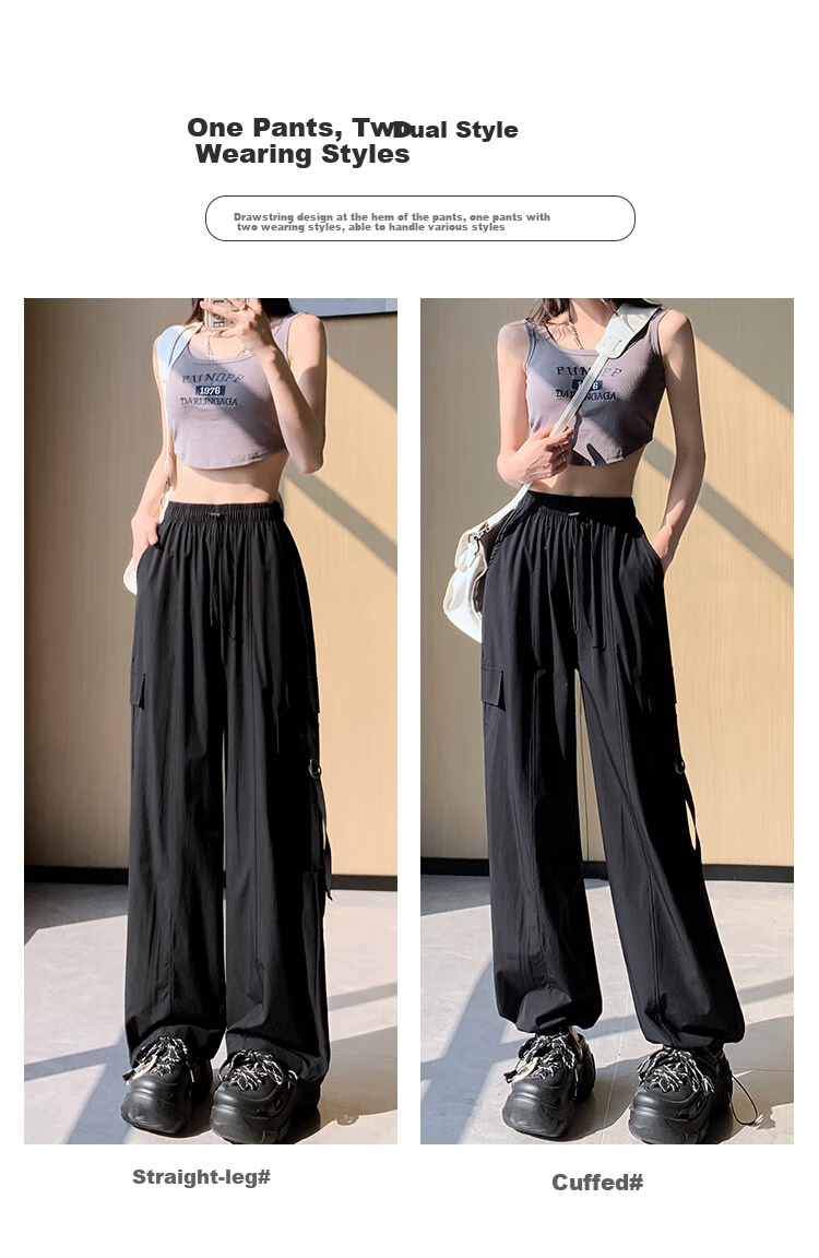 Women's Free Style Cargo Pants Summer Thin Ice Silk Quick-Dry Paratrooper Hiking Pants 2026 New High-Waist Slim Casual Wide-Leg Pants 8