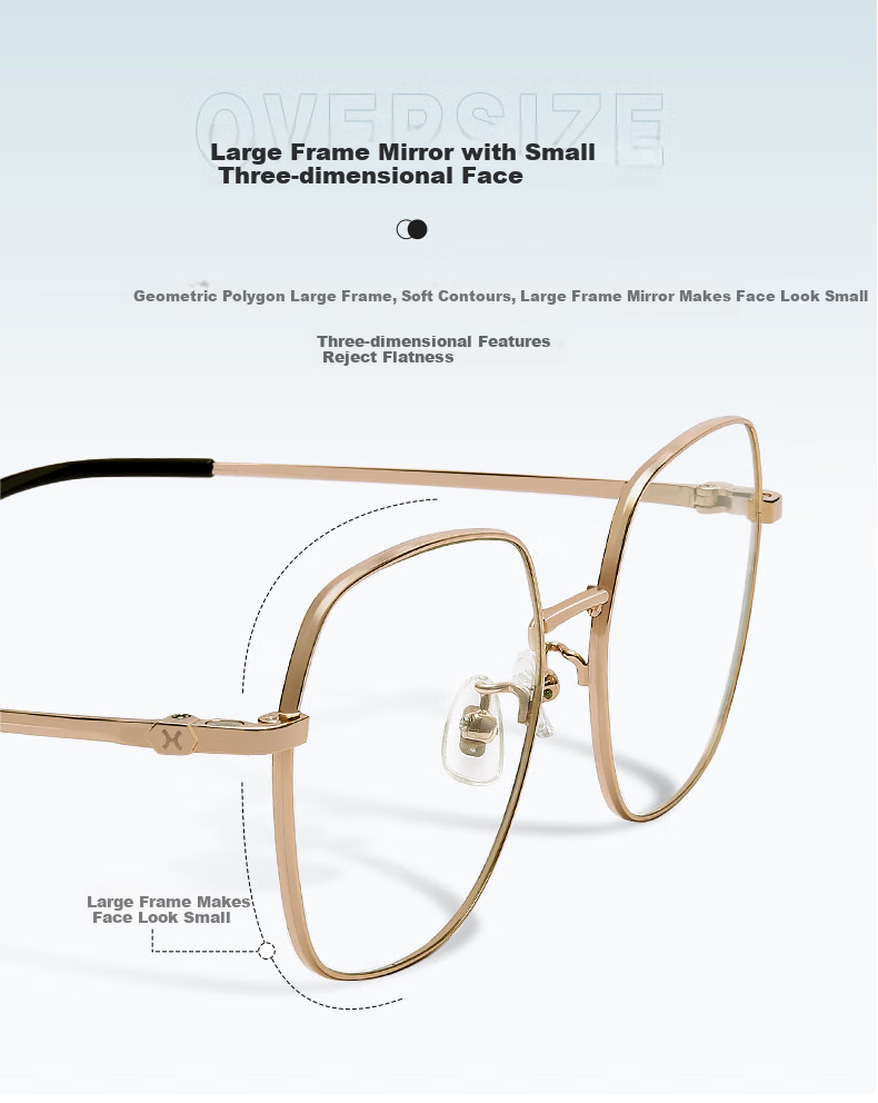 LOHO Large Frame Anti-Blue Light Glasses for Nearsightedness, Customizable Prescription, Women's Frames with High-End Feel, Unique, Face-Slimming, Bare-Faced, Five-Fold 4