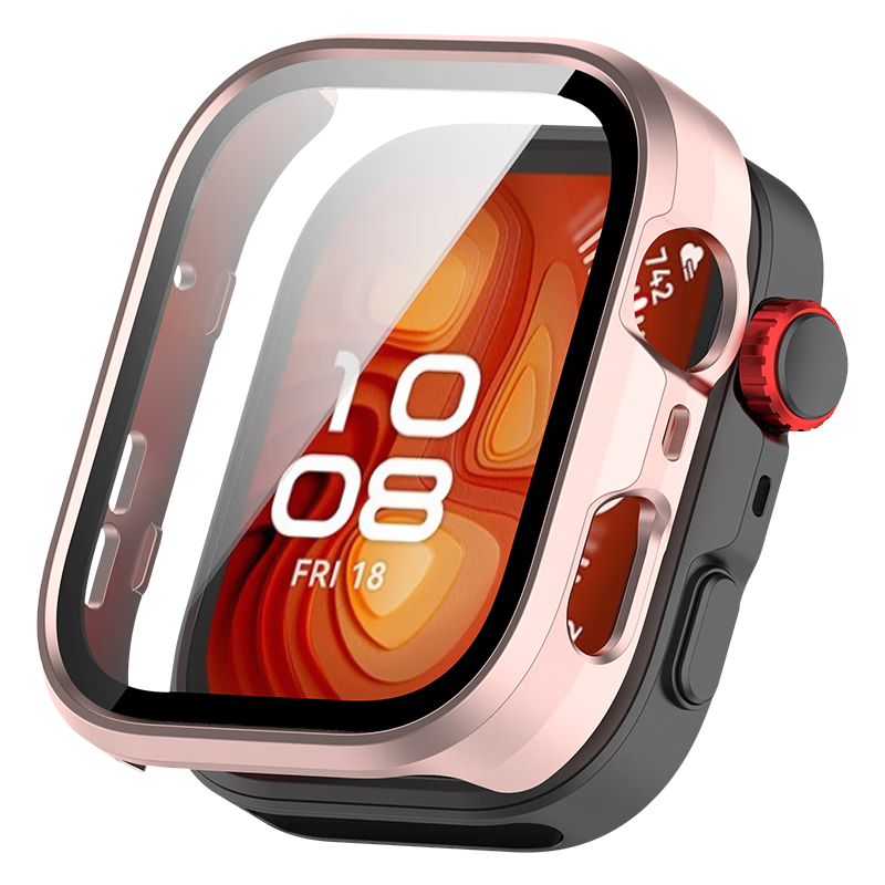 KMaxAI Protective Film And Hard Case for Huawei Watch Fit4 Pro, Full Coverage Screen Protector with Anti-Scratch, Anti-Fingerprint Tempered Glass Film, Matte Pink