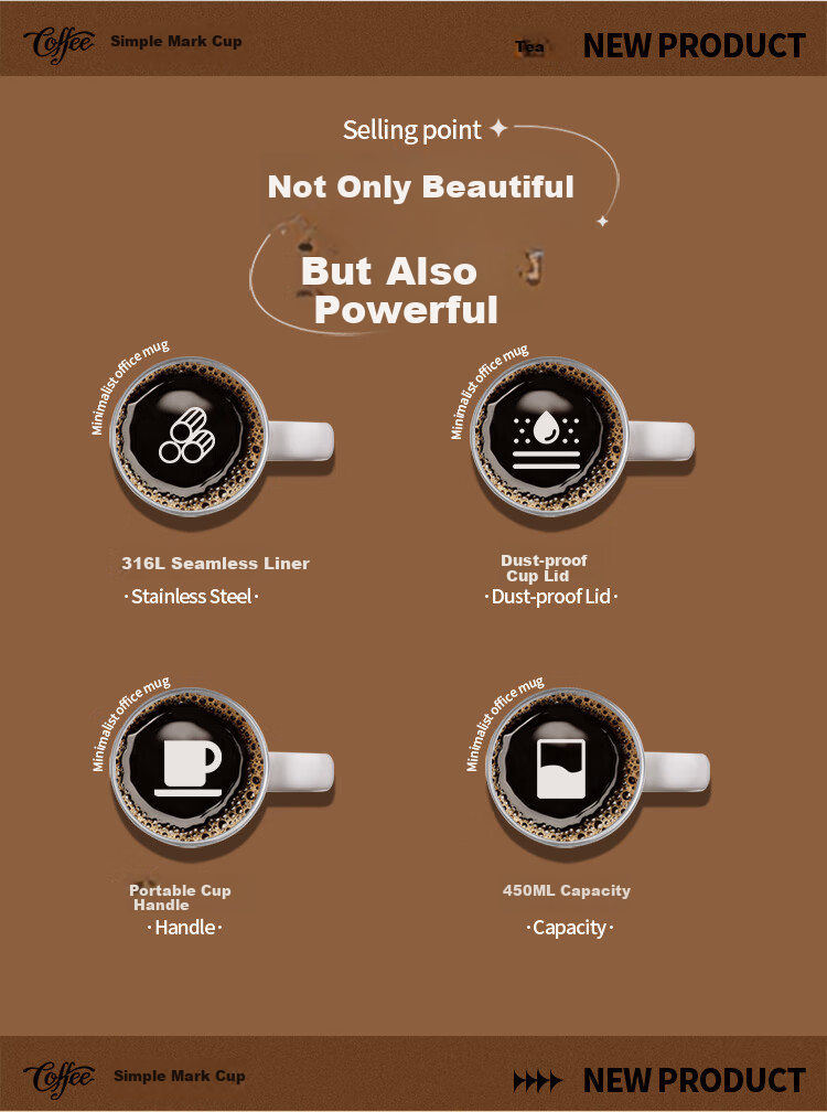 FUGURNG BESTJOY Insulated Mug with Handle, Enamel Inner Liner, Dual-Use Mug, Office Coffee Tea Cup, Water Tumbler, 450ml, White 2